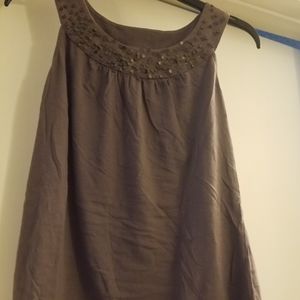 Beige tank top sequin neck